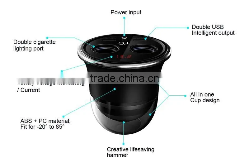 2017 Double cigarette car cigarette lighter socket dual usb car charger