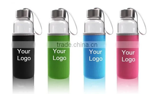 2016 Promotional fancy water glass bottle 10 gallon 500ml double wall glass water bottle