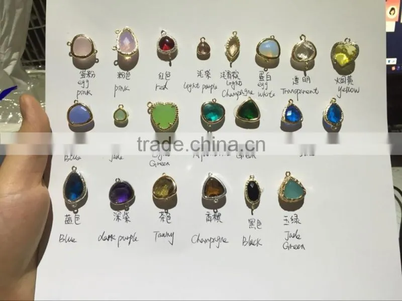 Fashion jewelry gold/silver plated bezel stone natural various design glass gemstone bezel pendant