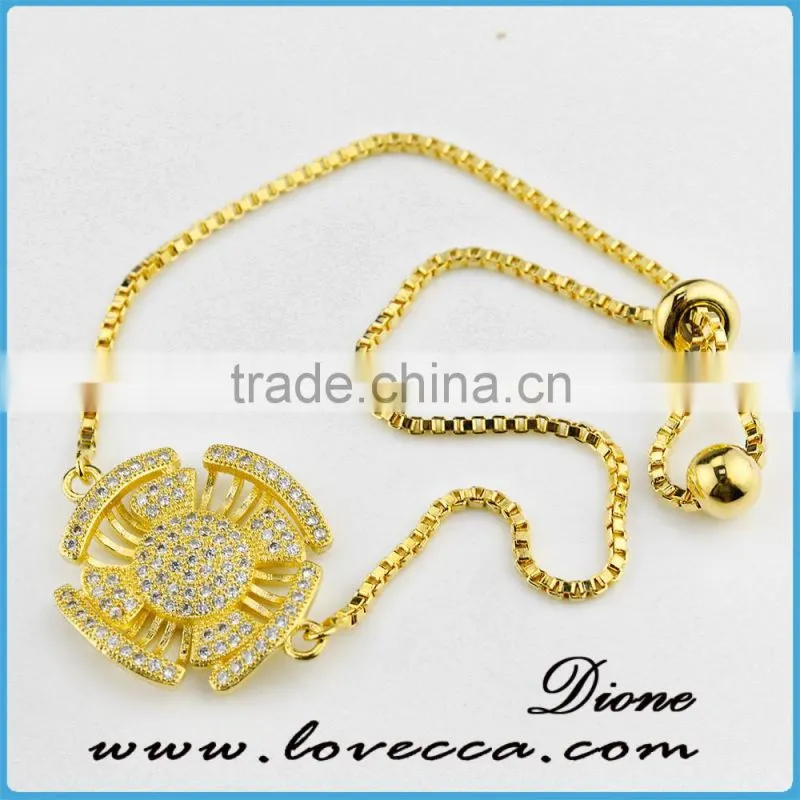 24K gold platinum plated curb crystal micro pave CZ gold chain bracelet for girls