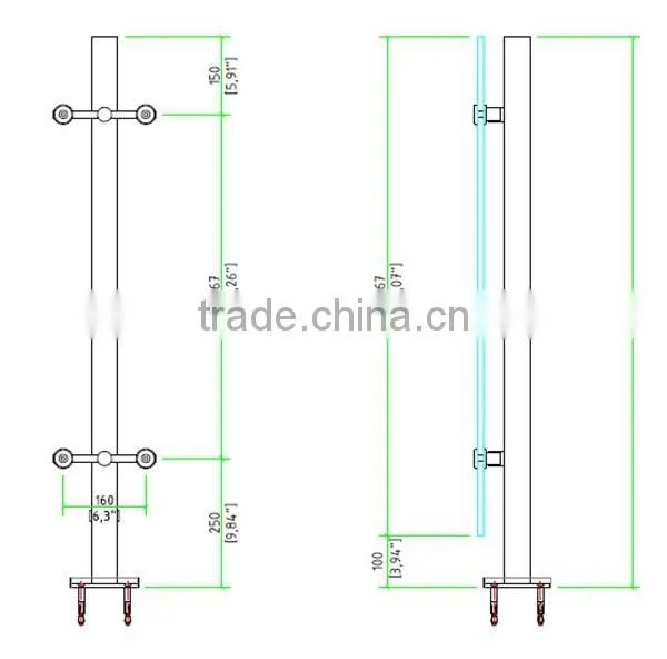 Stainless steel Square Glass Balustrade/Flat End Balustrade For Glass