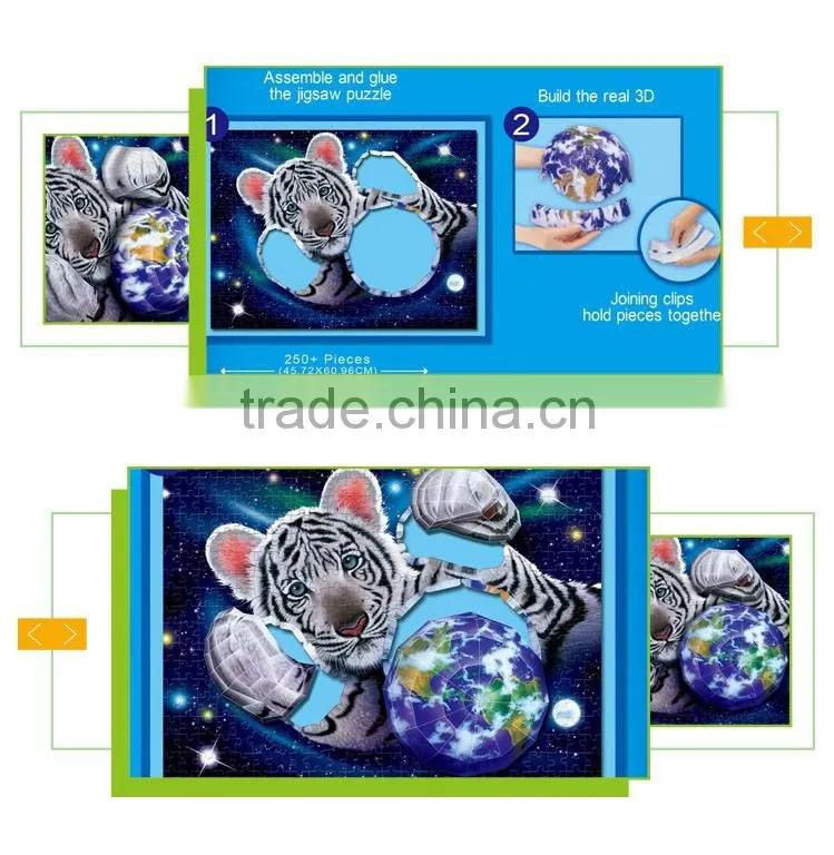 Hot selling 3D white tiger cardboard 3d animal puzzle