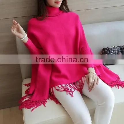 2016 korea knitwear sweater new design poncho cloak sweater with tassels