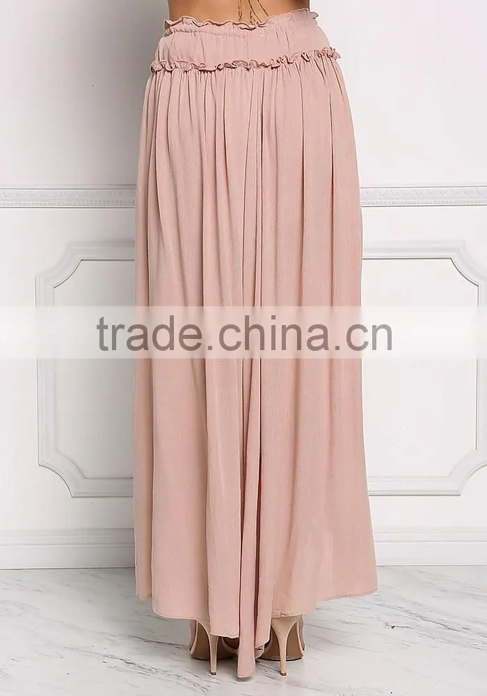 Blush ruched new arrive boho high slit maxi skirts long