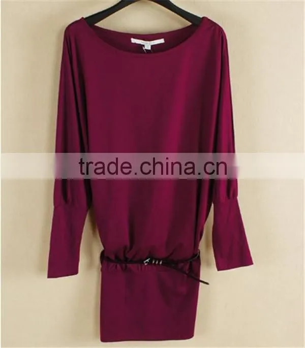 Bat sleeve satchel buttock in pure color and Women's clothing