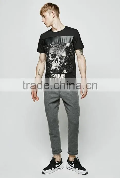2015 hot sell t shirt printing / custom tshirt / cotton t shirt with PU panel