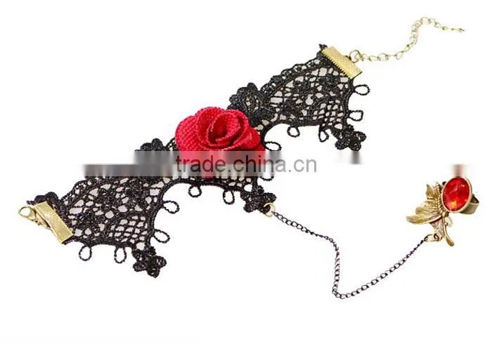 Beautiful rose charm jewelry sets lace flower bracelet wrap with diamond ring