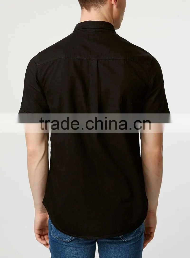 Black Denim Short Sleeve Casual Shirt