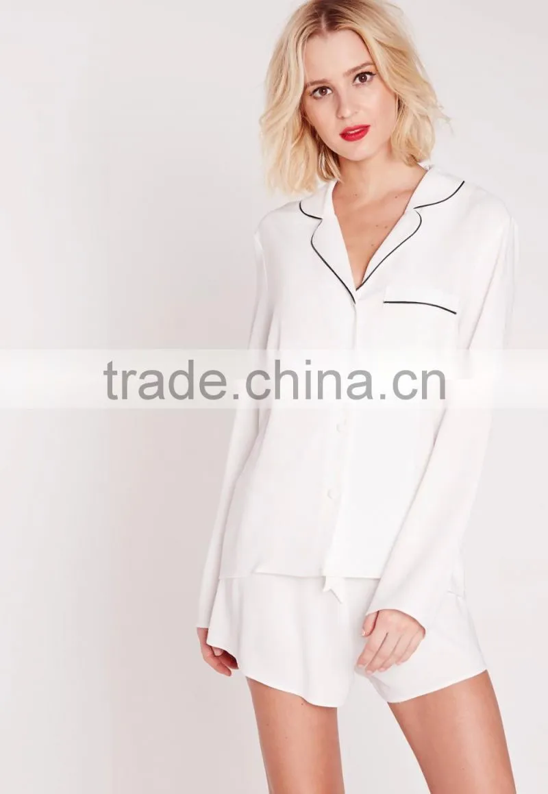 New arrival contrast pipi pyjama set wholesale adult women pajama white