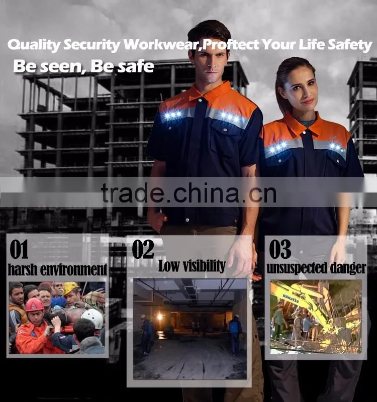 Reflective work shirts/led flashing workwear/safety work uniform