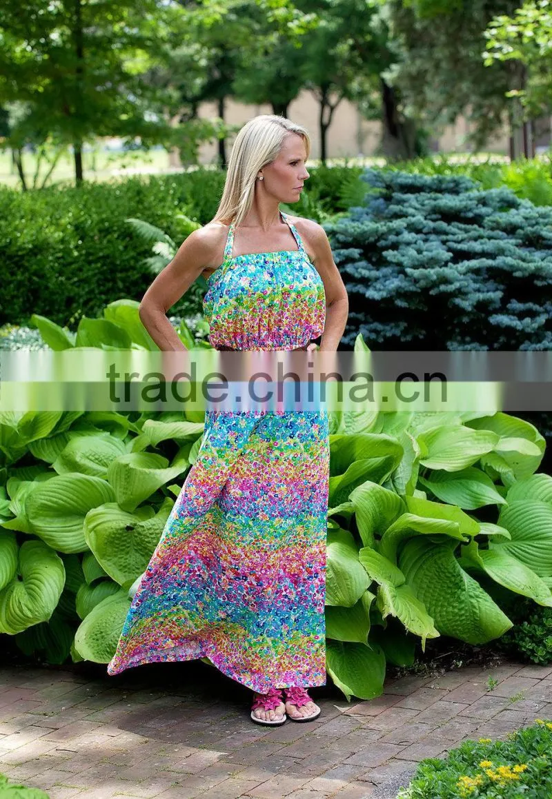 Colorful mommy and daughter matching maxi dress floral print dresses