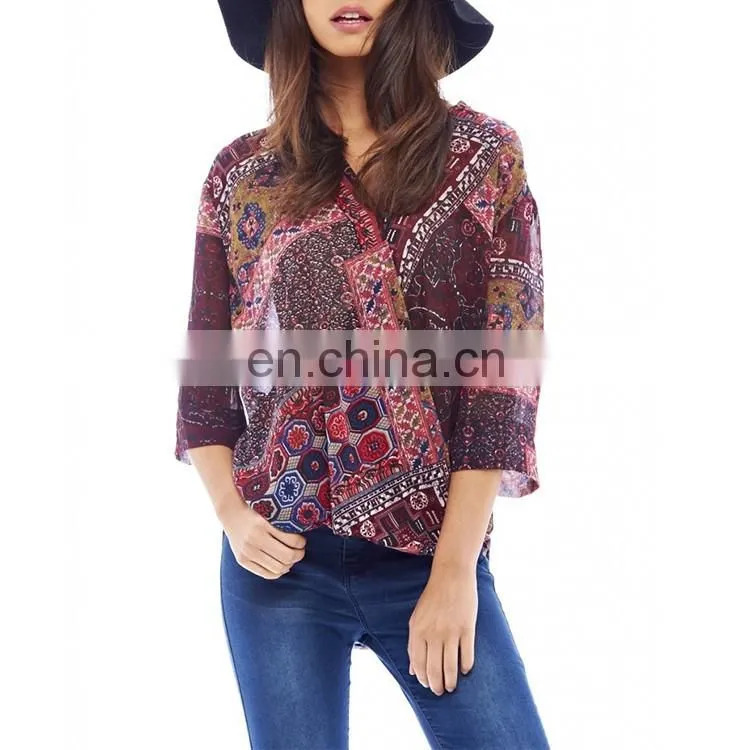 New fashion women clothing long sleeve customized women rayon blouse