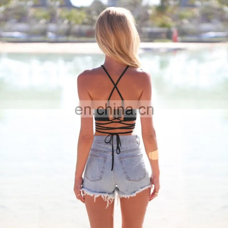 cheap black women printed crop top