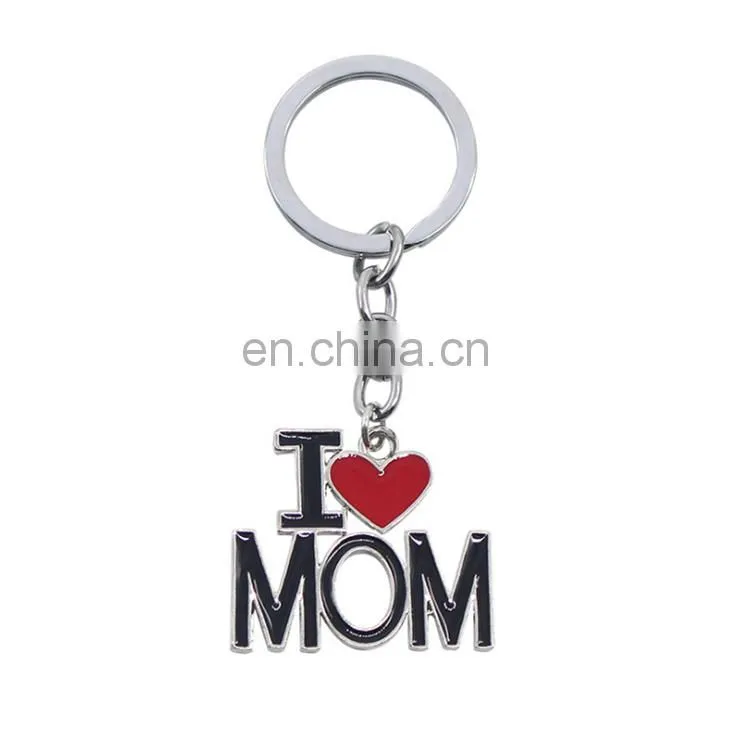 Wholesale Cheap Stock Type Enamel Style Creative Mother's Day Father's Day Gift Metal I Love Papa Keychain I Love MAMA Keychain