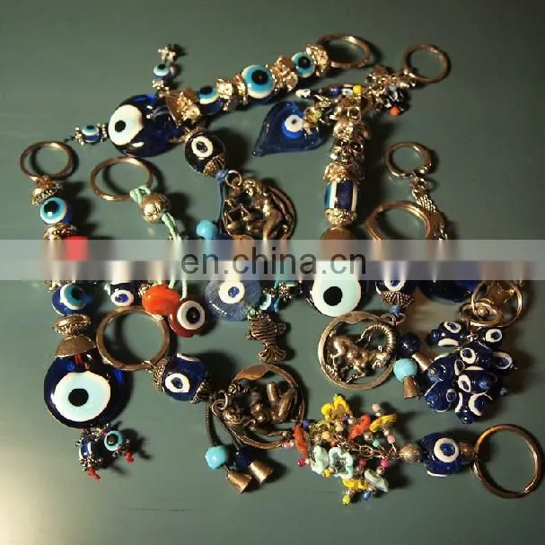 Fashion evil eye key chain with glass beads and elephant pendant key ring