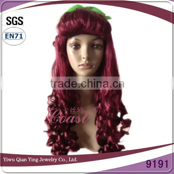 Beauty curly burgundy high quality synthetic poison ivy cosplay party wig