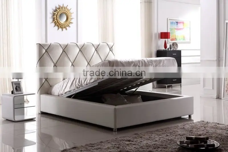 Luxury white leather bed with high headboard