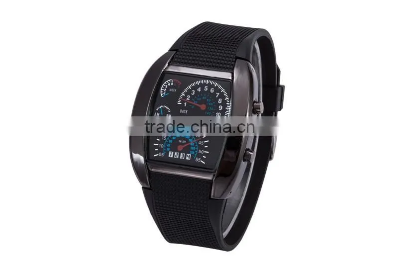 Flashing blue lights silicone flight military watches for men