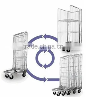 Metal wire supermarket foldable storage shopping roller cart