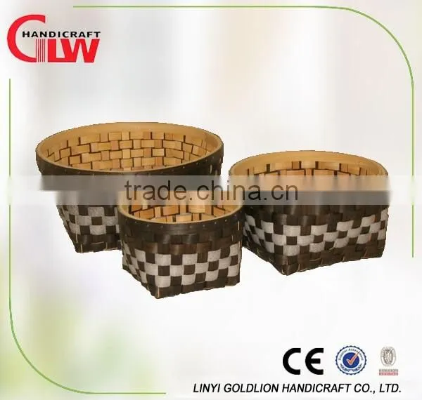 Set of 3 rectangular wood chip woven bins