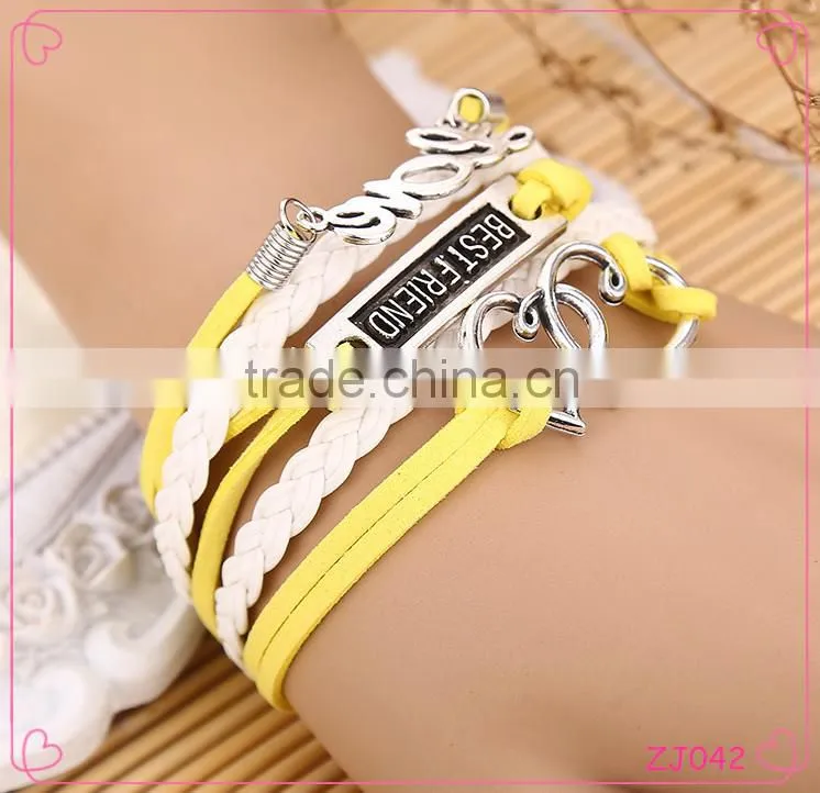 Hot Selling Multilayer Leather Weave Bracelets Bestfriend Jewelry 2016