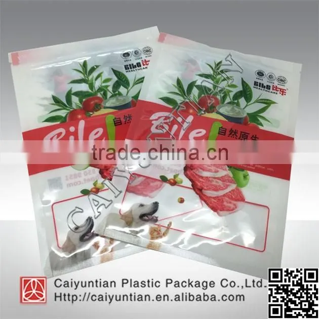 Dogs and cats food plastic packing bag with clear window