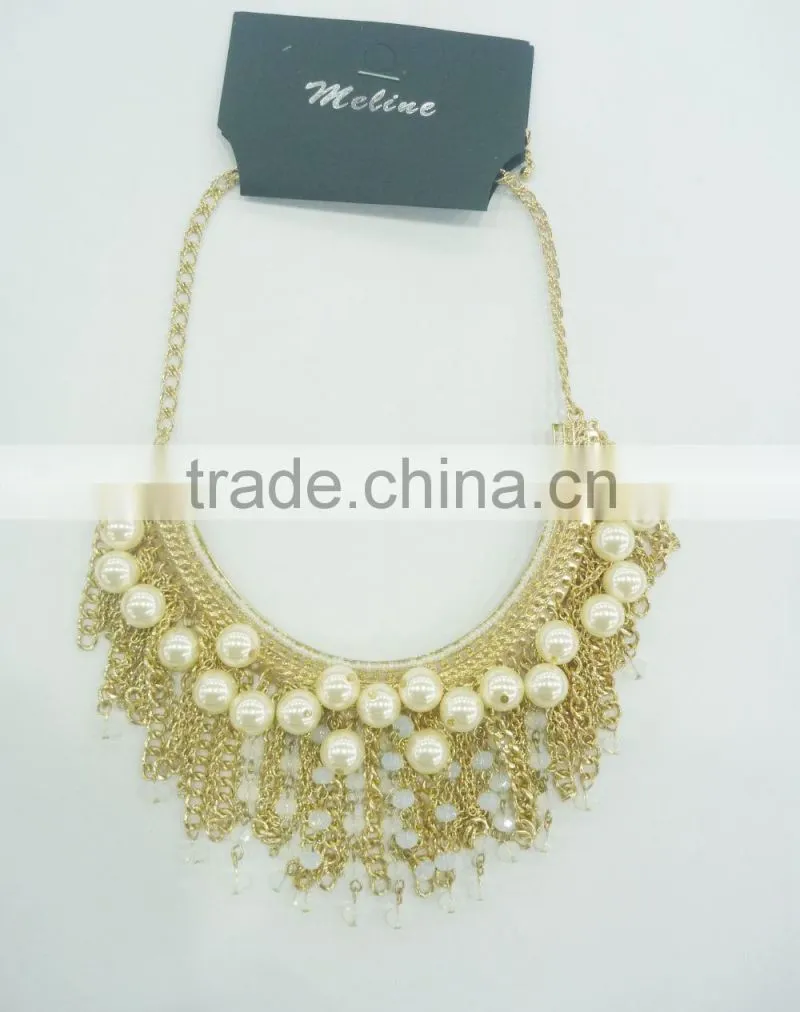 FASHION CHAIN TASSEL/GLASS BEADS/PEARLS STATEMENT NECKLACE