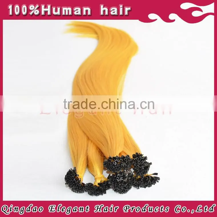 Double drawn white blonde remy Indian human hair extension nail keratin hair