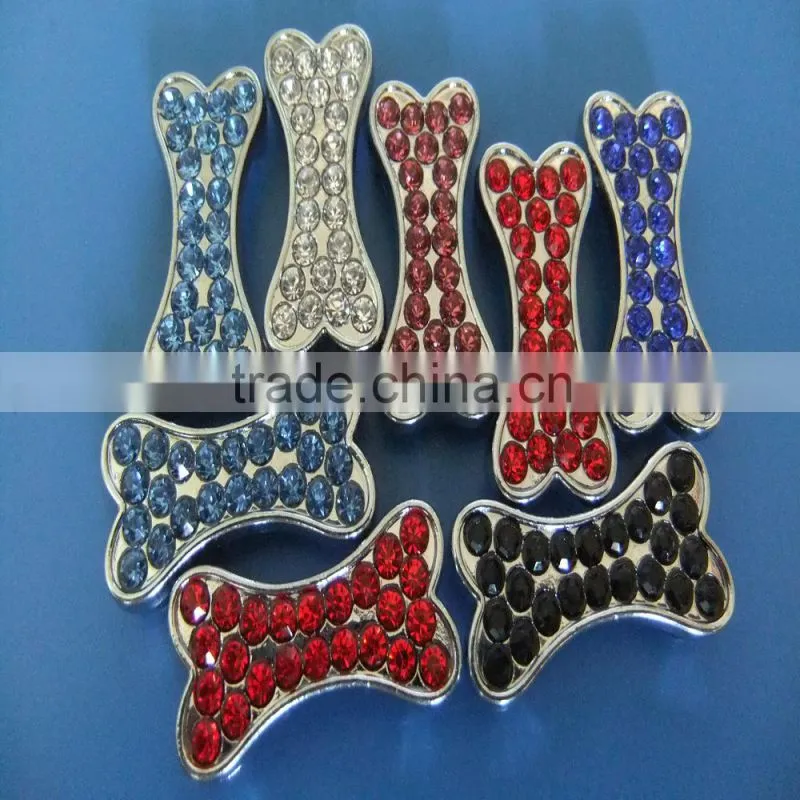 Compet Produce 10mm Rhinestone Promotional Gifts Zinc Alloy Slide Bone Charms for Dog Collars & Human Bracelets