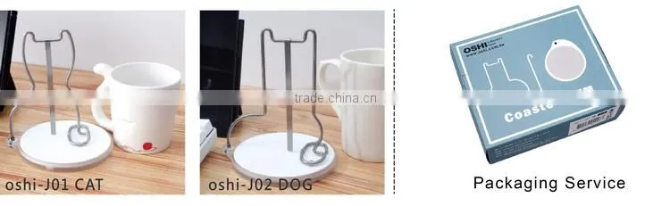 2016 new fashion stainless steel animal-shaped cup holder with white ceramic coaster