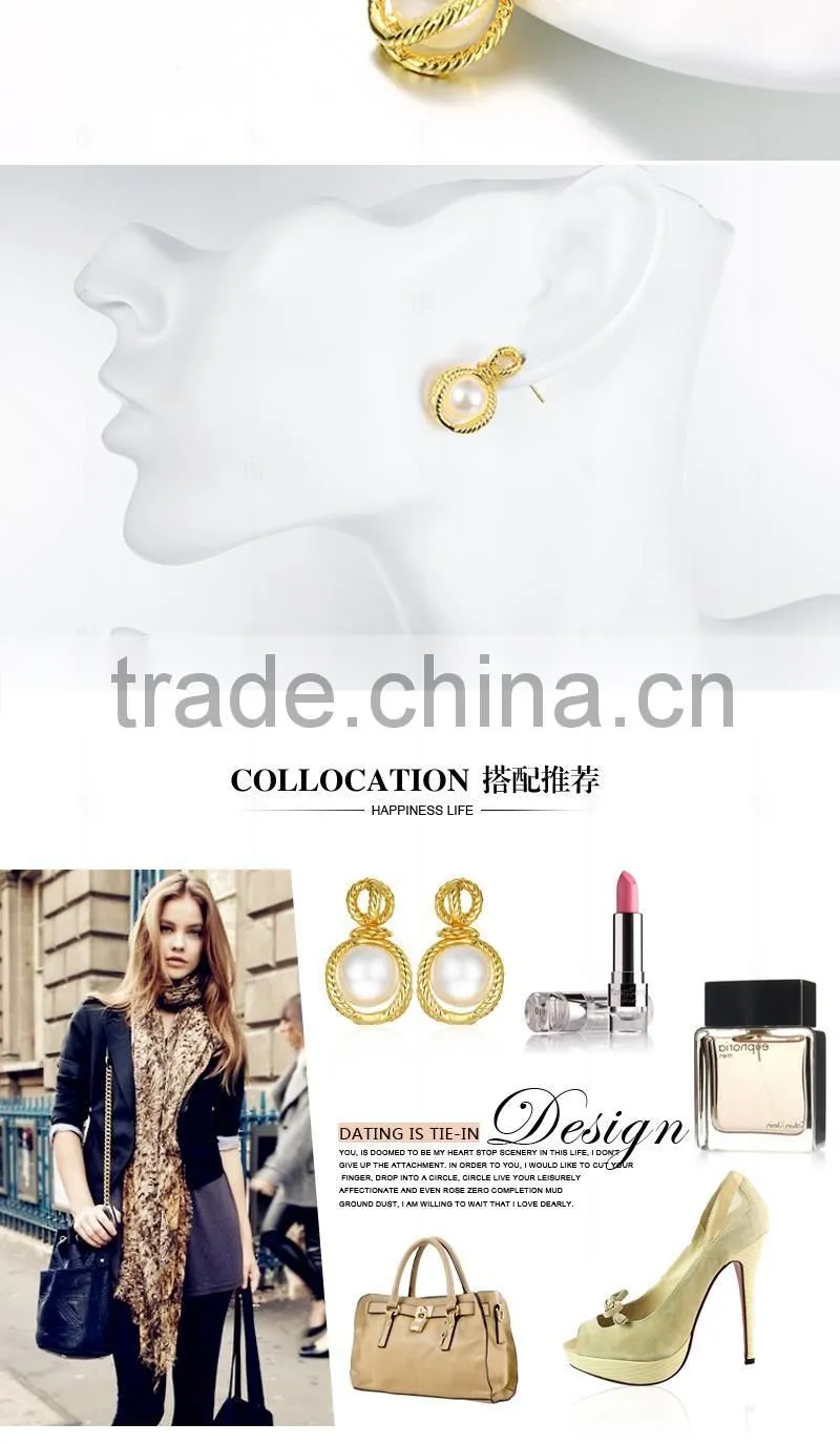 Hot Selling New Design Pave Setting 18K Gold Plated Fashion Drop Pearl Earring