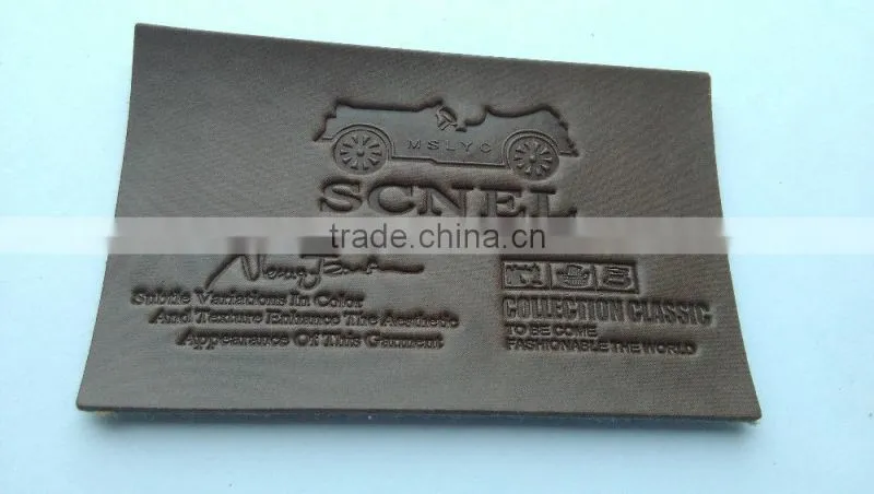 Custom debossed brown branded leather patch