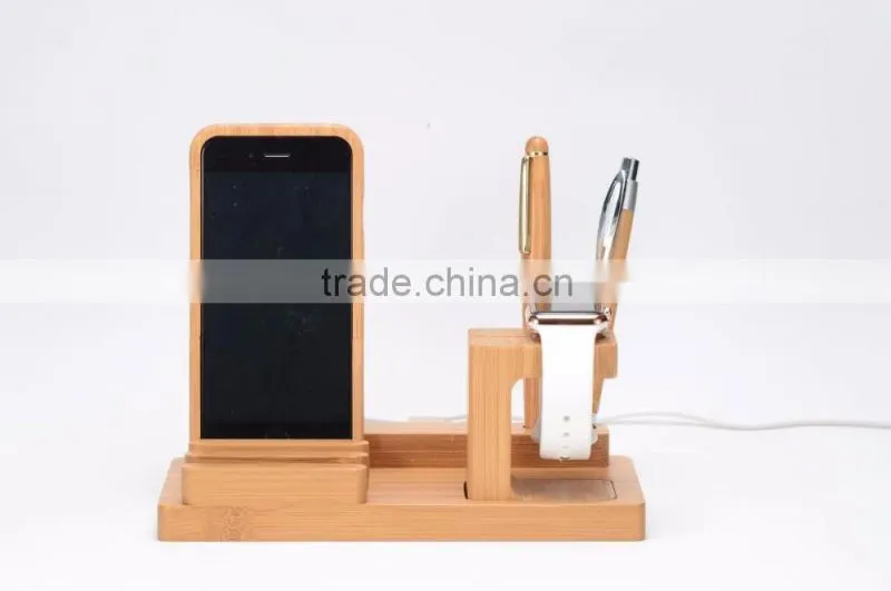 2016 Luxury bamboo material stand holder for apple watch iphone