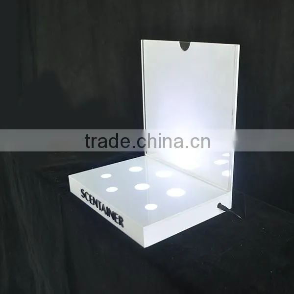 white color acrylic cosmetic displays, make up display stand with light