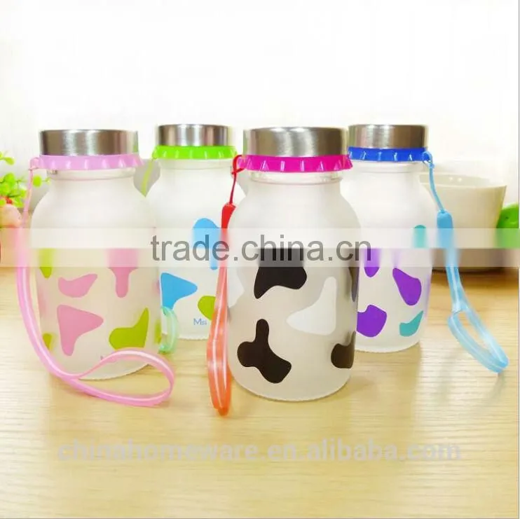 2014year wholesale sealing up lovely mustache water frosted glass bottle student carrying bottles