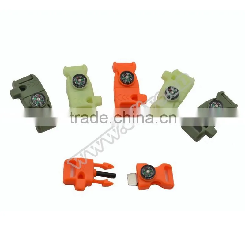 1/2"Fire starters whistle compass buckle for paracord bracelet the new for 2016