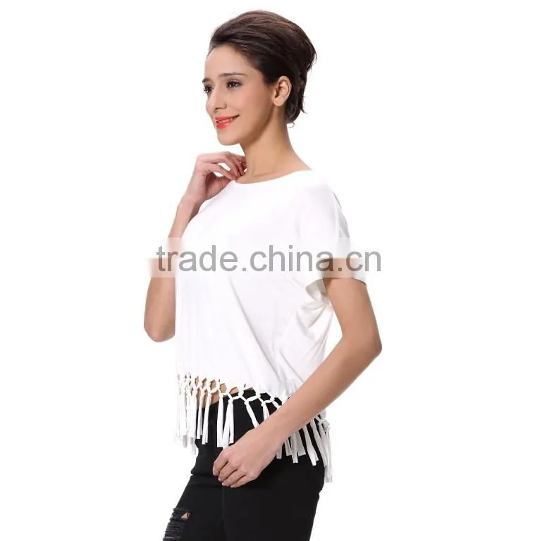 Wholesale Womens Short Sleeve White Blank T Shirt 100% Rayon