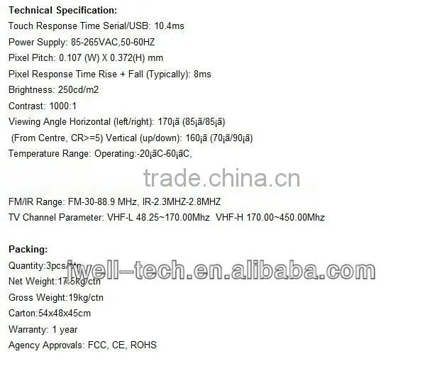 huge screen 19 inch touch screen monitor for honda civic with BNC VGA AV