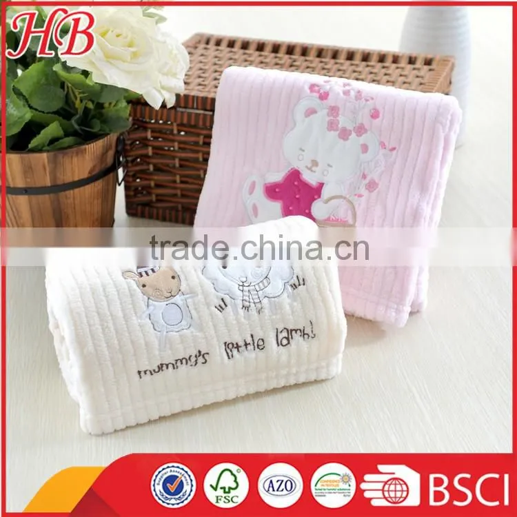 embroidered coral fleece baby blanket with rib