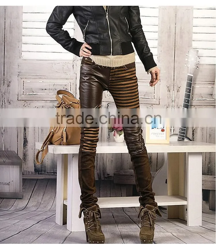 Sexy Women's Jeans Leather Detail Skinny Stretch Fashion Casual Pants Denim