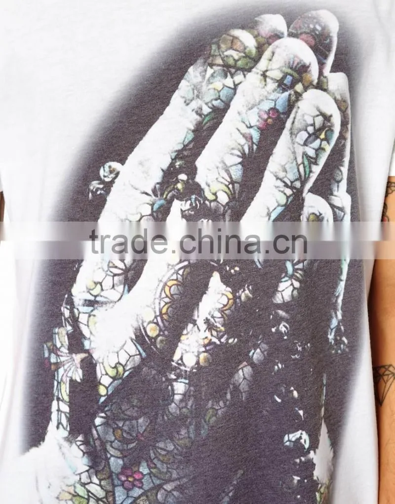 Combed Cotton Vintage T-Shirt with Praying Hands Print