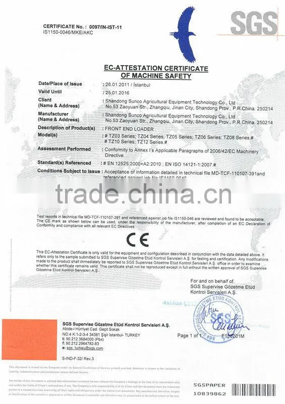 Hot sale!CE approved Front End Loader with bucket