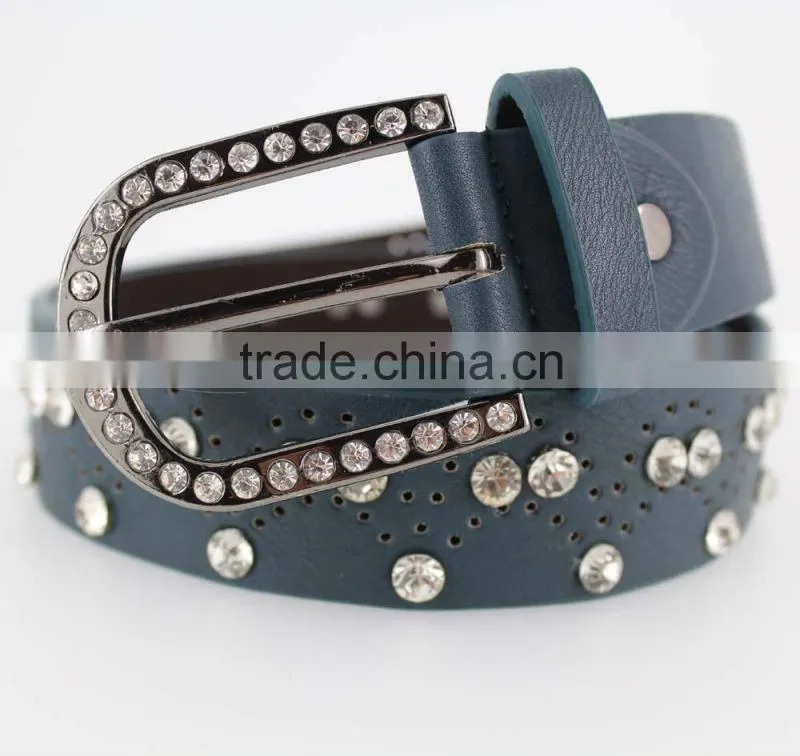 Women's Fashion rhinestone studded 35Mm pu leather jeans belt with shiny rhinestone accessories