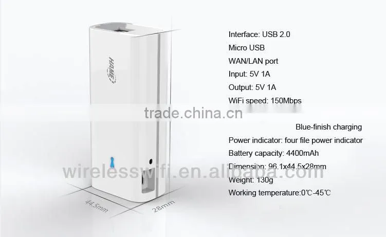 wireless router 3g hotspot pocket wifi with 4400mAh power bank