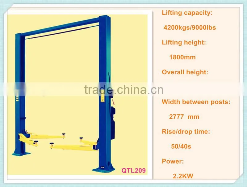 two post car lift, clear floor lift 4.2T