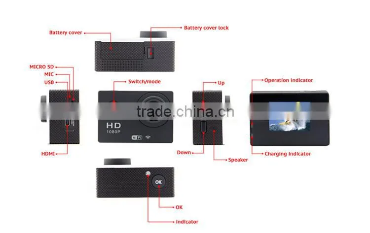High Quality Full HD 1080P Outdoor Action Sport Camera For Bike/Diving/Surfing/Skydiving