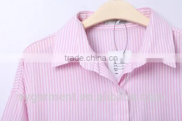 2015 Classic women long sleeve blue white stripe shirts and tops