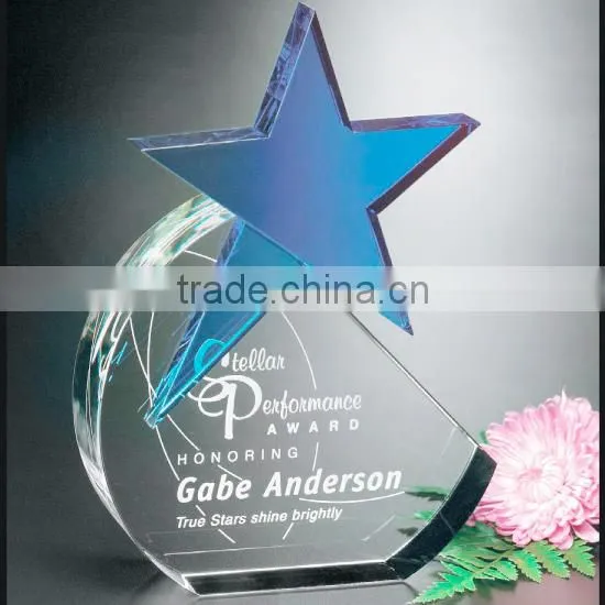 clear crystal diamond shape plaque design office gift with wood base