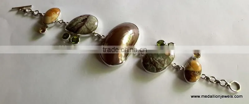 Citrine & Dark Green Kyanite Rough Bracelet, Vermeil 925 Sterling Silver Bracelet, Designer Gold Plated Jewelry