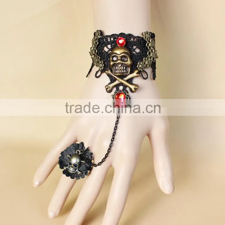 skull cheap woven lace bracelet, lace cuff bracelet